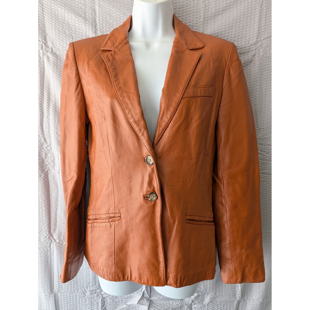 Karen Silton Vintage Leather Blazer Jacket Burnt Orange Size 8 Tailored Boho